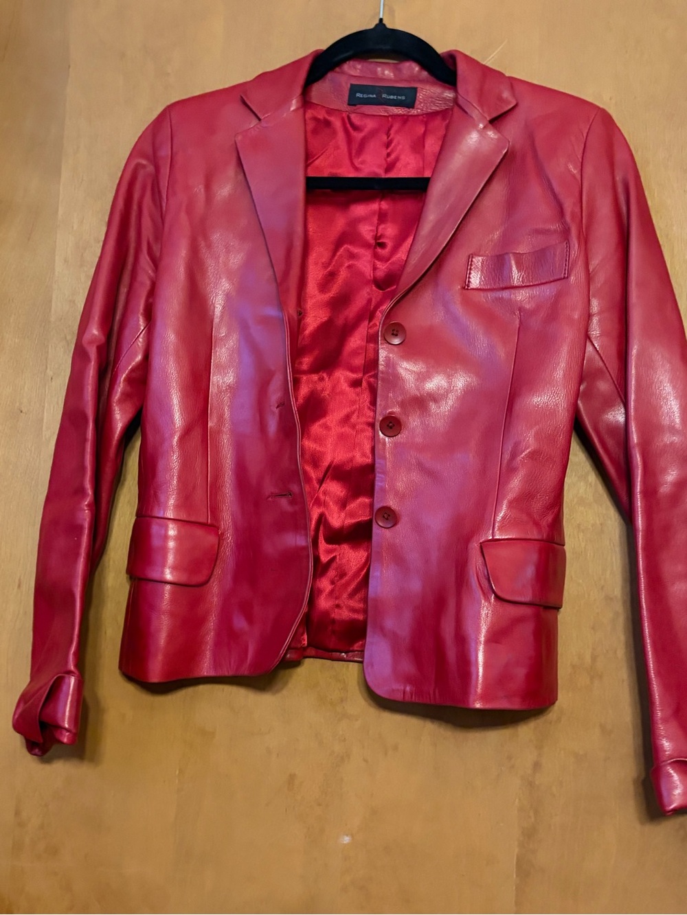Women's Red Leather Blazer Jacket